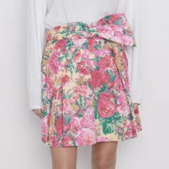 ZARA FLORAL PRINT MINI SKIRT SIZE M - Picture 7 of 14